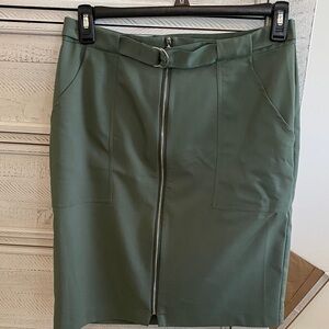 Chaus Olive Green Pencil Skirt with Front Zip and D-Ring Belt